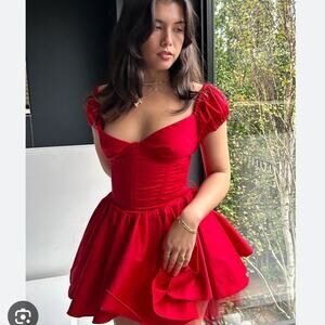 DIBO BODI Missy Mini Babydoll Dress with Tulle in Red Size Small